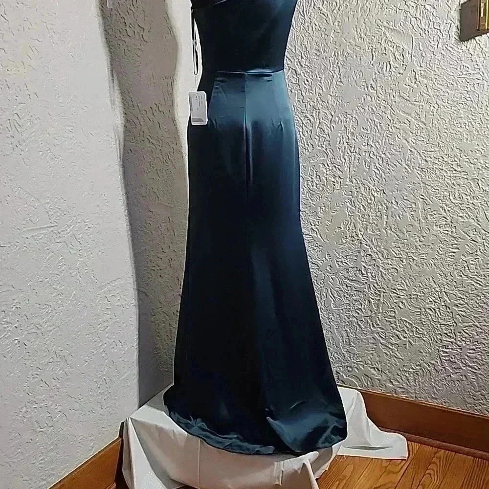 Lovely SATIN Cutout one shoulder maxi dress size 0 - Picture 9 of 14